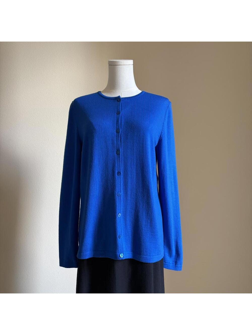 blue 100% wool cardigan, made in new zealand, medium